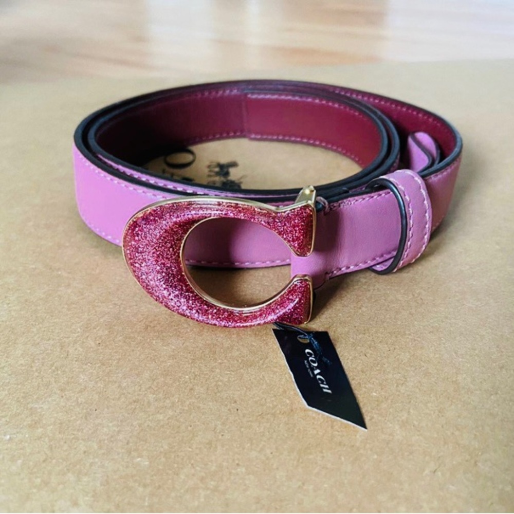 NWOT COACH Signature Bucket LeatherBelt 25mm Rose Pink Size Small
